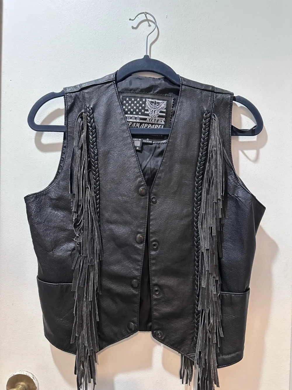 Vintage Black Leather Fringe Biker Vest size small - Picture 1 of 3